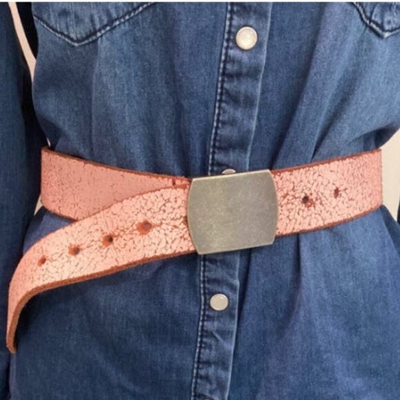 Gap Pink Crackle Leather Belt with Silver Buckle - Picture 1 of 11